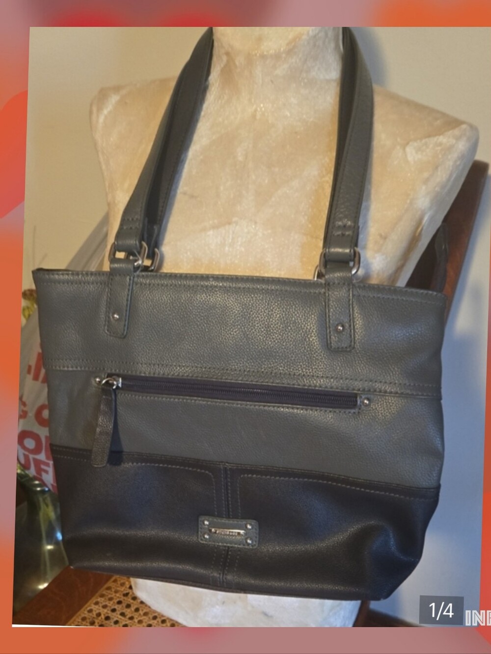Stone & Co. Two-Tone Gray and Black Leather Bag